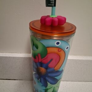 Starbucks Colorful Floral Tumbler with Orange Lid